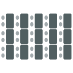 Room C with tables arranged in rows with chairs on one side facing front of room; up to 40 people at 14 tables.