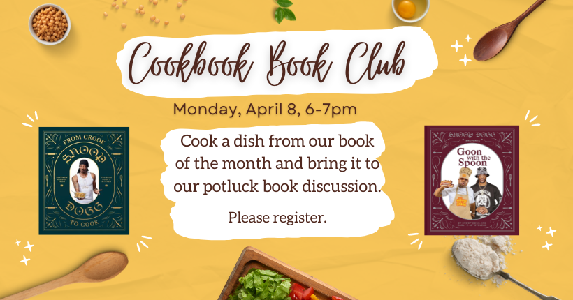 Cookbook Book Club flyer with From Crook to Cook cookbook cover.