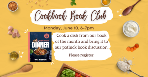 Cookbook Book Club flyer with From RecipeTin Eats Dinner cookbook cover.