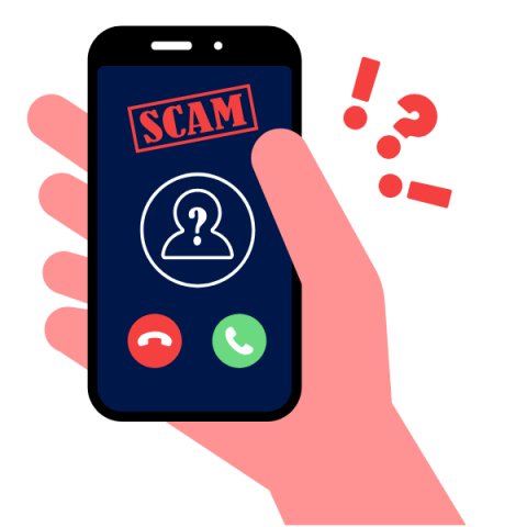 Logo showing a scam alert message on a cell phone