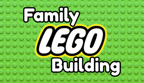 Green LEGO background with white text: Family LEGO Building. 