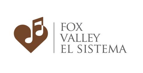 Fox Valley El Sistema logo: A brown heart with a double eighth note. Text: Fox Valley El Sistema