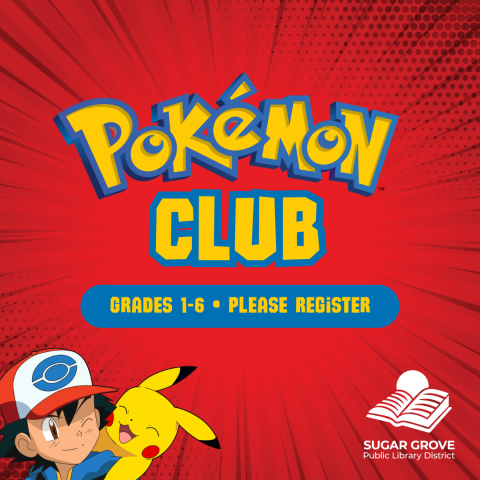 Red background with Ash and Pikachu in lower left corner. Pokemon Club: Grades 1-6 | Please register
