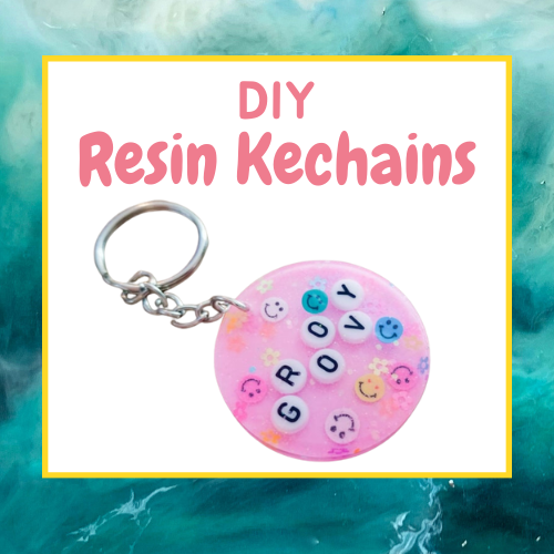 Picture of a round resin keychain charm.