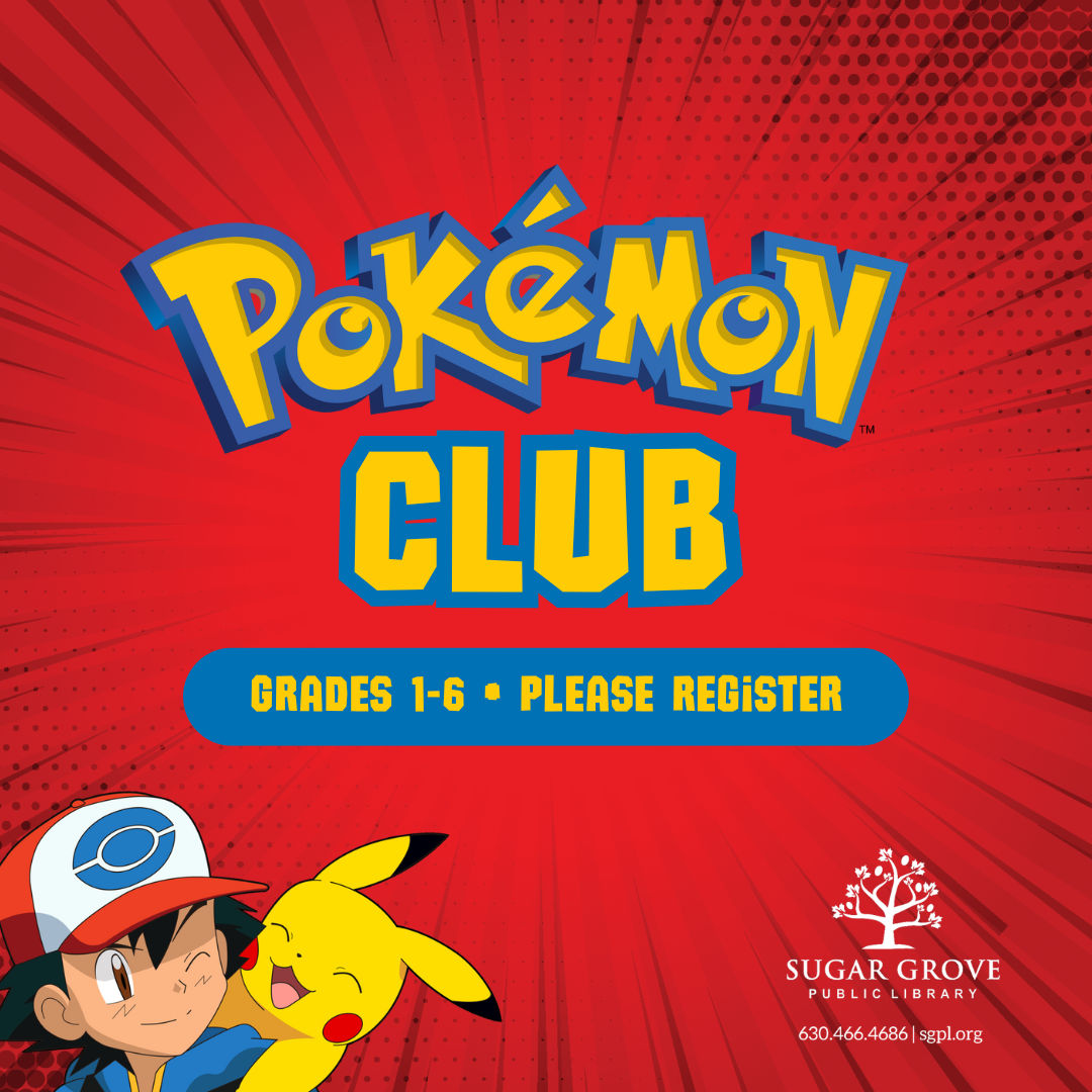 Red background with Ash and Pikachu in lower left corner. Pokemon Club: Grades 1-6 | Please register