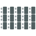 Room C with tables arranged in rows with chairs on one side facing front of room; up to 40 people at 14 tables.